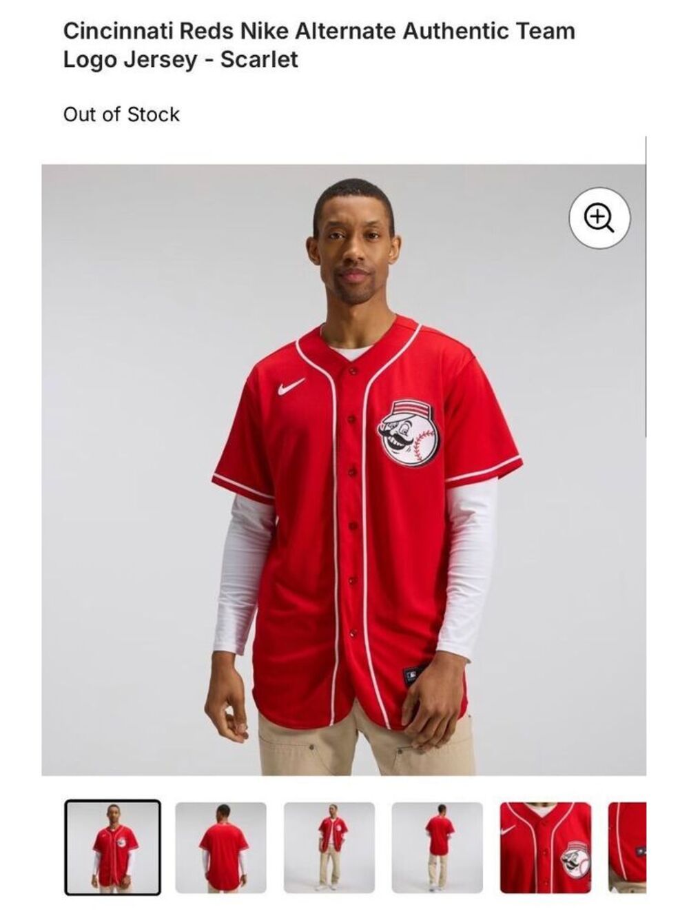Cincinnati Reds Nike Alternate Authentic Team Logo Jersey - Scarlet